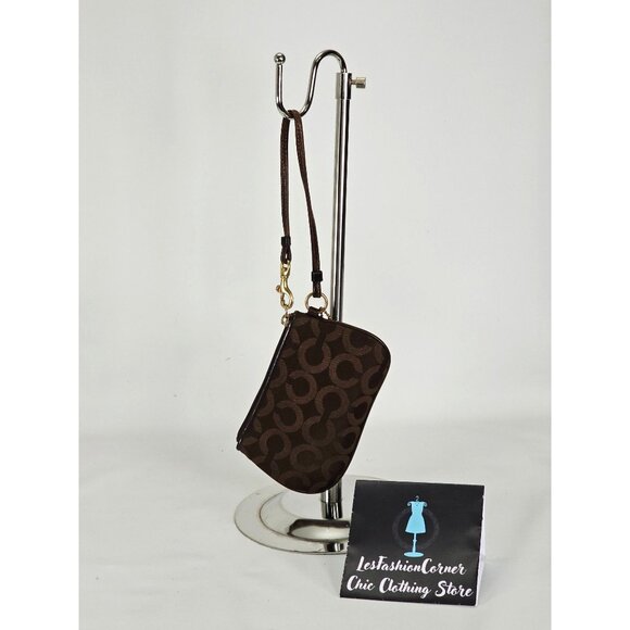 Coach Women's Brown Monogram Canvas & Leather Wristlet Clutch 135 - Picture 4 of 11